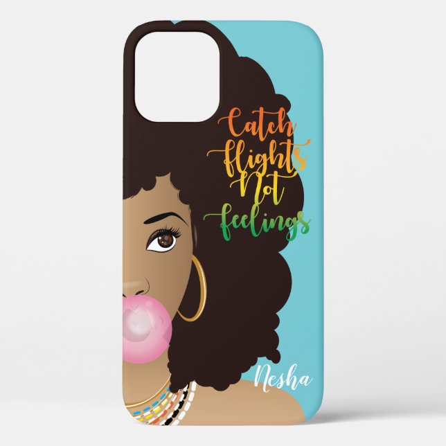 Catch Flight Not Feelings, Black Woman, Gum Blue Case-Mate iPhone Case (Back)