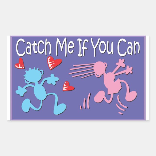 Catch me if you can - valentine stick figures rectangular sticker (Front)