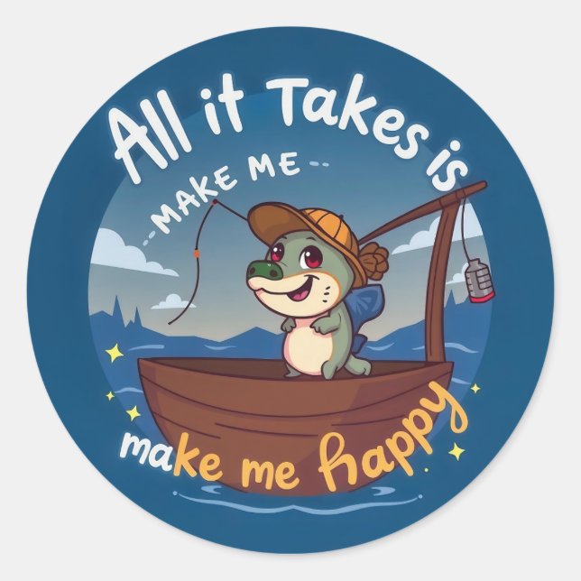 Catch of Happiness: A Whimsical Fish Adventure Classic Round Sticker (Front)