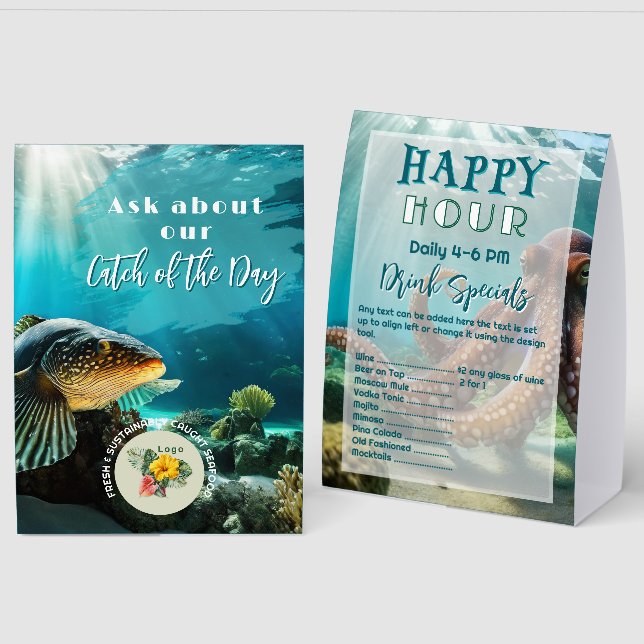 Catch of the Day Happy Hour Double sided Tent sign (Front/Back)