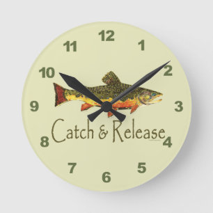 Catch & Release Trout Fishing Round Clock
