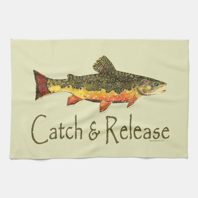 Catch & Release Trout Fishing Tea Towel (Horizontal)