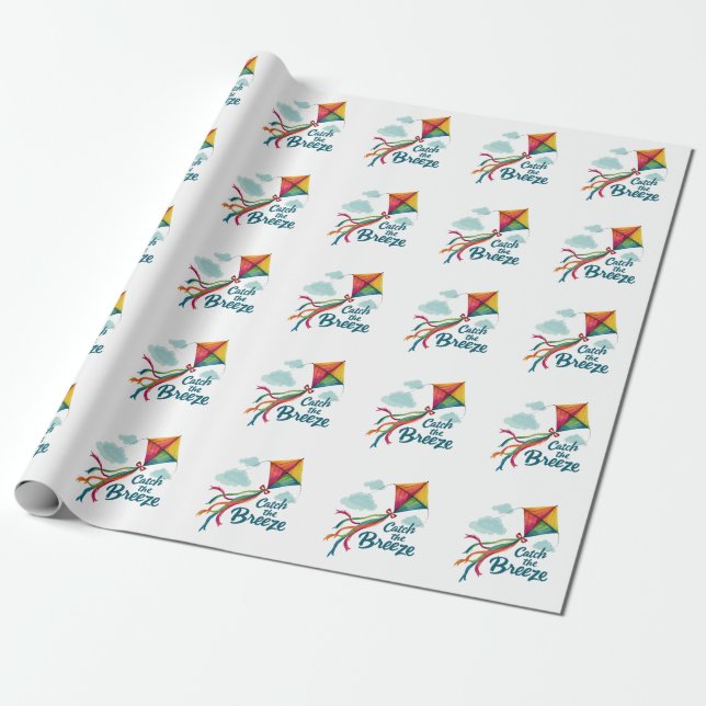 Catch The Breeze Flying Kite Wrapping Paper (Unrolled)