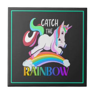 Catch the Rainbow Unicorn Design Ceramic Tile