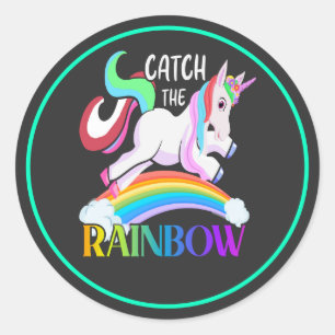 Catch the Rainbow Unicorn Design Classic Round Sticker