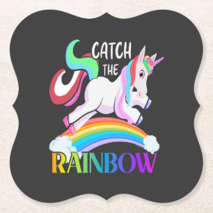 Catch the Rainbow Unicorn Design Paper Coaster