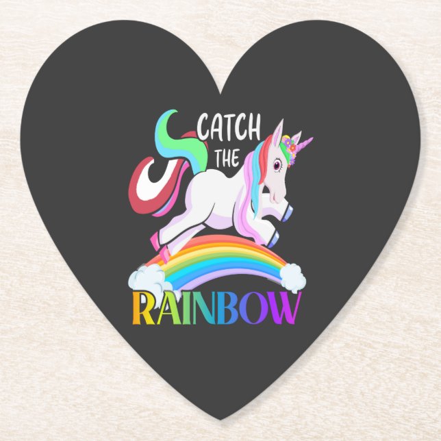 Catch the Rainbow Unicorn Design Paper Coaster (Front)