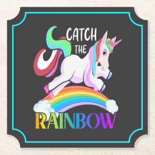 Catch the Rainbow Unicorn Design Paper Coaster