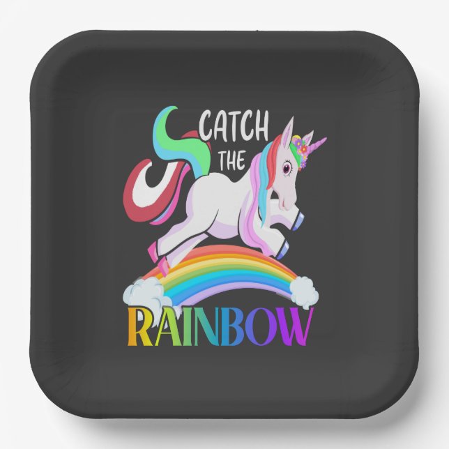 Catch the Rainbow Unicorn Design Paper Plate (Front)