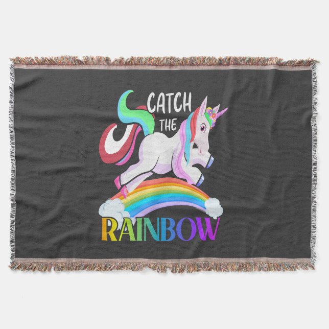 Catch the Rainbow Unicorn Design Throw Blanket (Front)