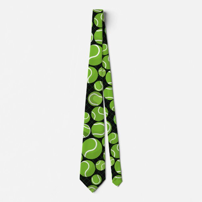 Catch the Tennis Balls Pattern Black BG Tie (Front)