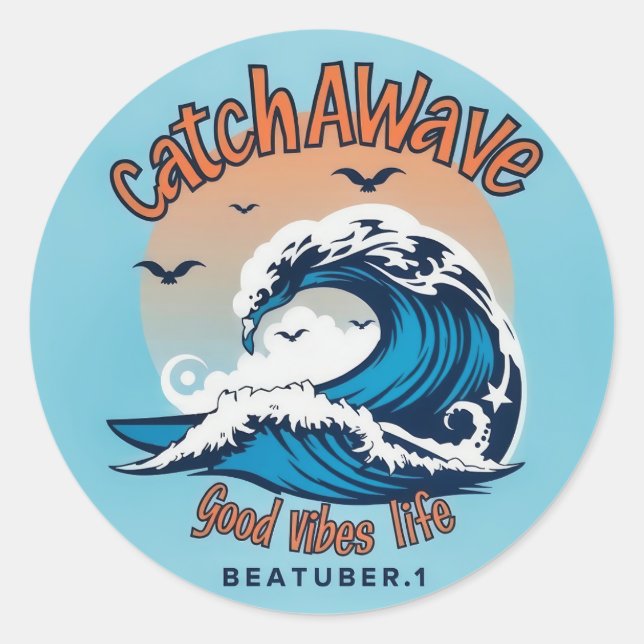 Catch the Wave: Embrace the Surfing Spirit Classic Round Sticker (Front)