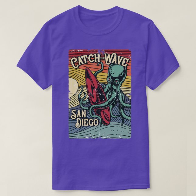 Catch the Wave Octopus Surfer T-Shirt (Design Front)