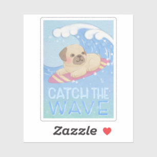 Catch the Wave: Pug Surfer Illustration