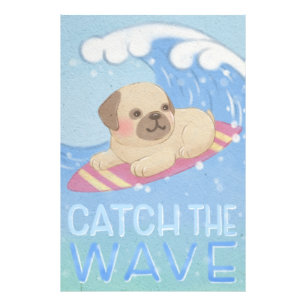 Catch the Wave: Pug Surfer Illustration Photo Print