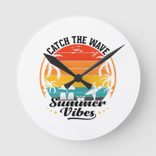 Catch the Wave Summer Vibes Round Clock