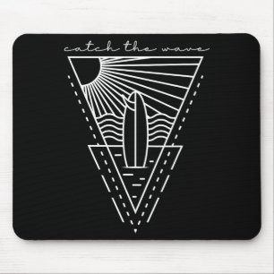 Catch the wave surfing retro surfboard waves sea mouse pad