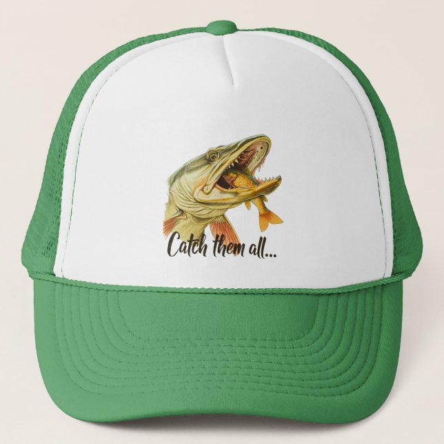 Catch Them All–Bold Pike Artwork for Outdoor Style Trucker Hat (Front)