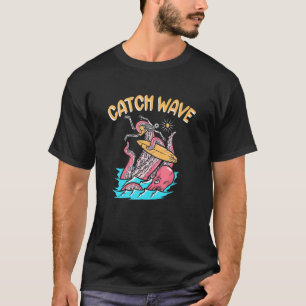 Catch Wave Surfer Octopus Skeleton Surfboard Surf T-Shirt