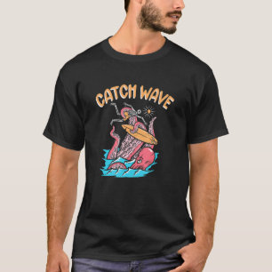 Catch Wave Surfer Octopus Skeleton Surfboard Surf T-Shirt