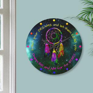 Catch your dreams dreamcatcher Boho Chic Large Clock