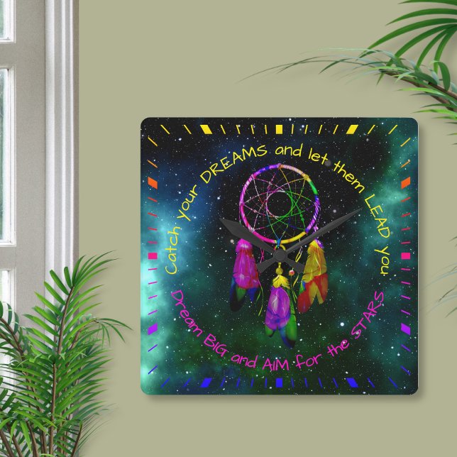 Catch your dreams dreamcatcher Boho Chic Square Wall Clock (Creator Uploaded)