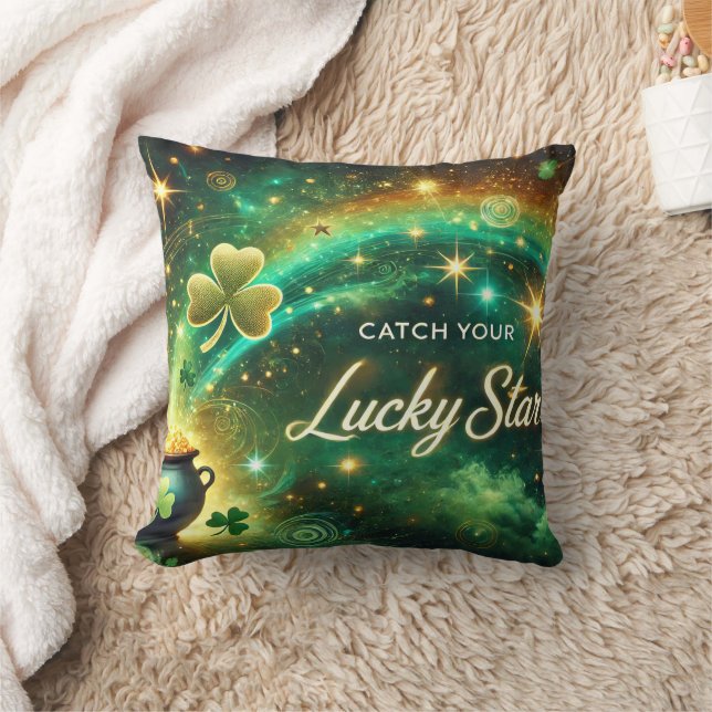 Catch Your Lucky Star Celestial Green Gold Cushion (Blanket)