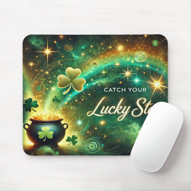 Catch Your Lucky Star Celestial Green Gold Mouse Pad (With Mouse)