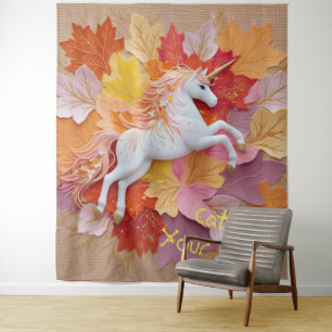 Catch Your Magic Autumn Unicorn Golden Pastel Hues Tapestry