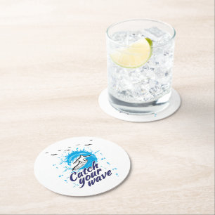 Catch Your Wave Round Paper Coaster