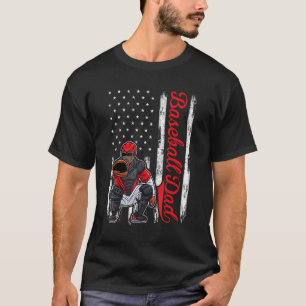 Catcher Baseball For Men Baseball Dad American Fl T-Shirt