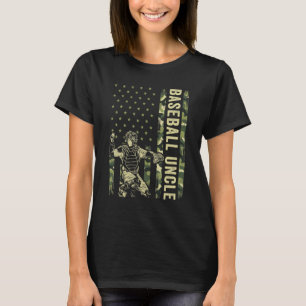 Catcher Baseball Men Camo USA Flag Baseball Uncle T-Shirt