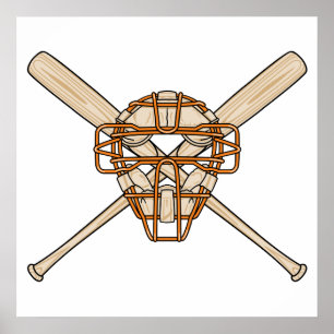 catchers mask and bats baseball icon poster