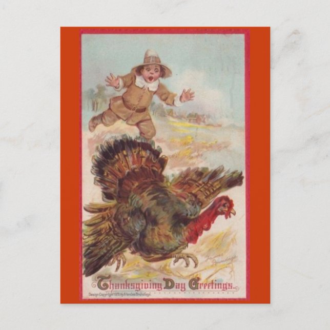 Catching a Turkey, Vintage Art Postcard (Front)