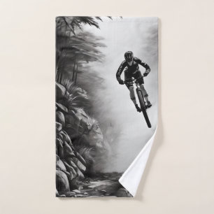 Catching Air - Mountain Bike Digital Pencil Sketch Hand Towel