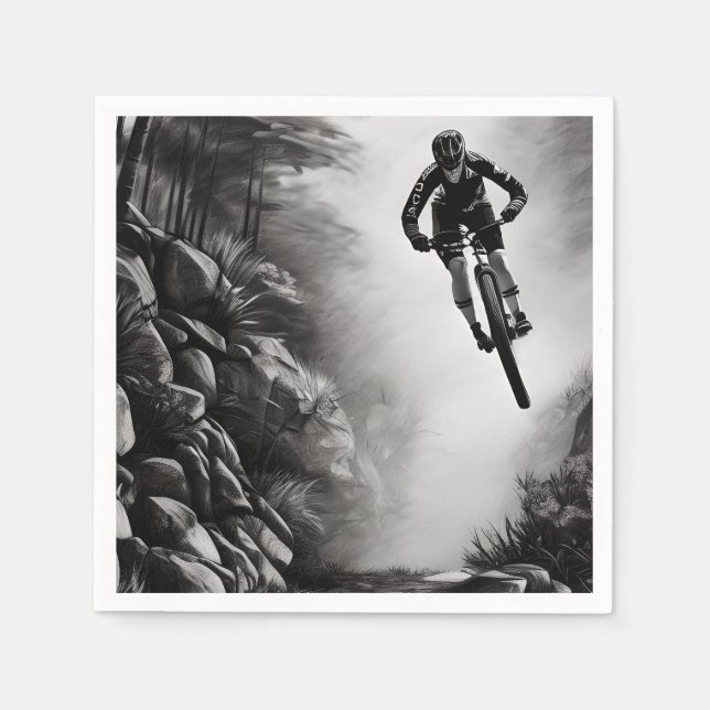 Catching Air - Mountain Bike Digital Pencil Sketch Napkin (Front)