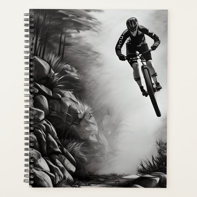 Catching Air - Mountain Bike Digital Pencil Sketch Planner (Front)