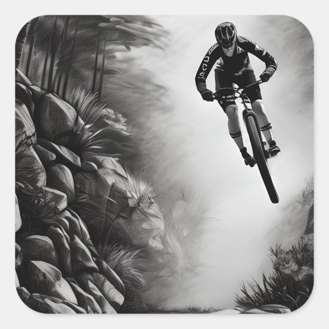 Catching Air - Mountain Bike Digital Pencil Sketch Square Sticker (Front)