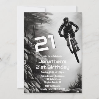 Catching Air - Mountain Bike Sketch 21st Birthday Invitation