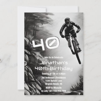 Catching Air - Mountain Bike Sketch 40th Birthday Invitation