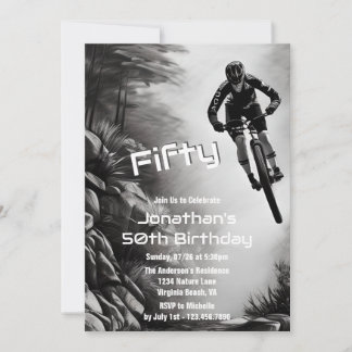 Catching Air - Mountain Bike Sketch 50th Birthday Invitation