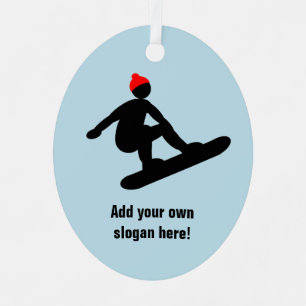 Catching Air - Snowboarder in red hat - your text Metal Tree Decoration