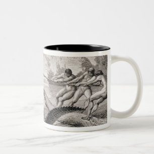Catching an alligator with lasso Two-Tone coffee mug