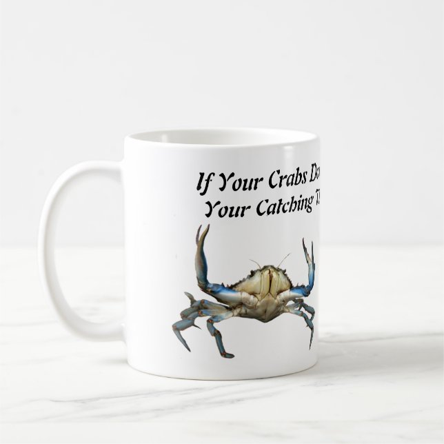 Catching Crabs, Funny White Coffee Mug (Left)