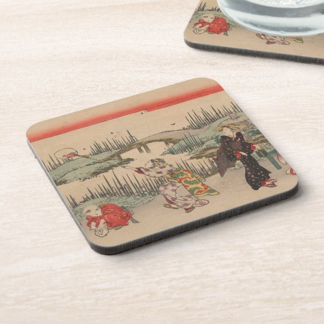 Catching Fireflies (colour woodcut) Coaster (Left Side)
