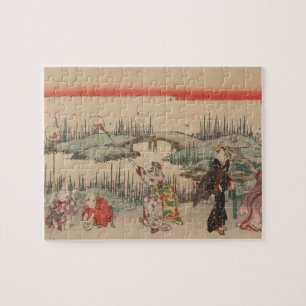 Catching Fireflies (colour woodcut) Jigsaw Puzzle