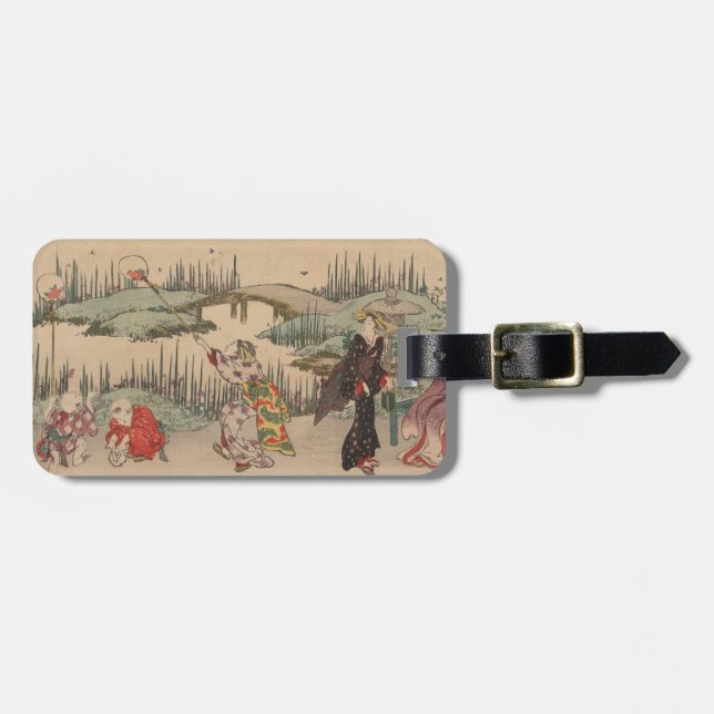 Catching Fireflies (colour woodcut) Luggage Tag (Front Horizontal)