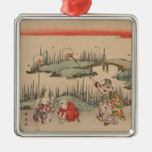 Catching Fireflies (colour woodcut) Metal Tree Decoration