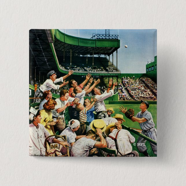 Catching Home Run Ball 15 Cm Square Badge (Front)