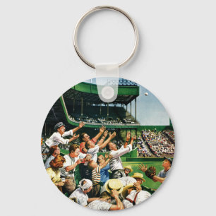 Catching Home Run Ball Key Ring